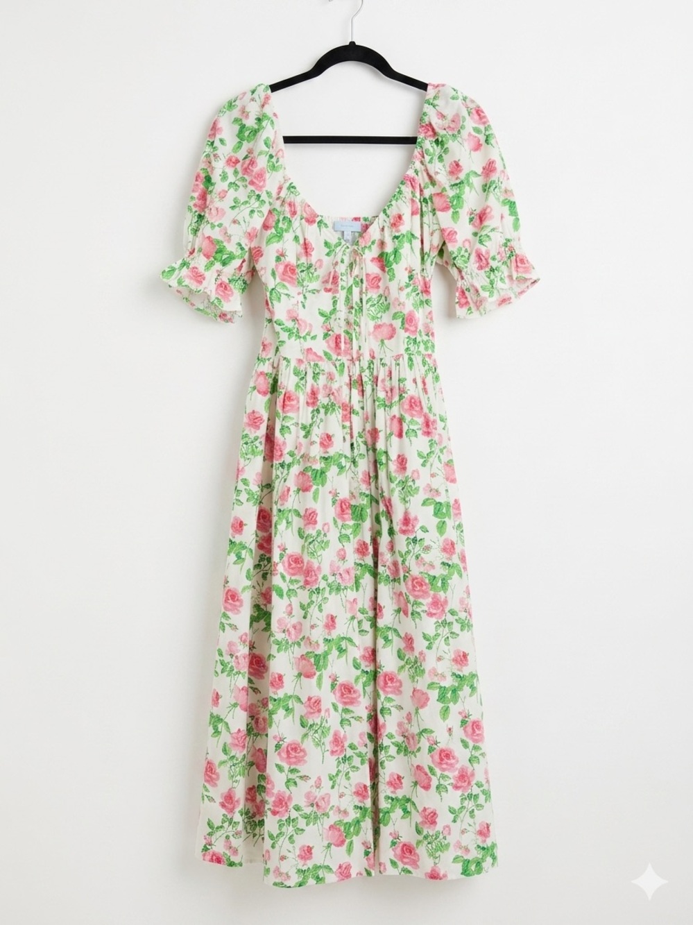 Hill House Floral Pink Midi Dress with Puff Sleeves